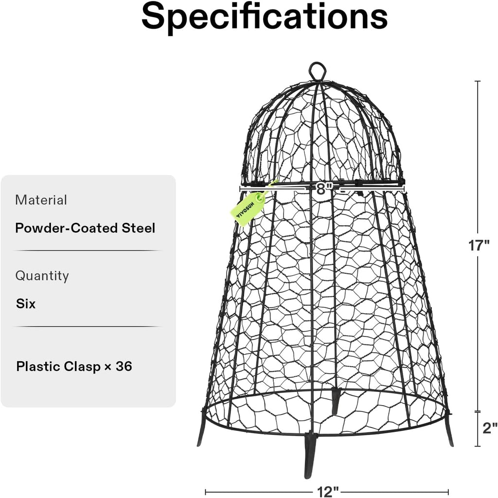 VIVOSUN Garden Cloches for Plants, Rustproof Chicken Wire Cloches with Flip-Top Design & Integrated Folding Stakes