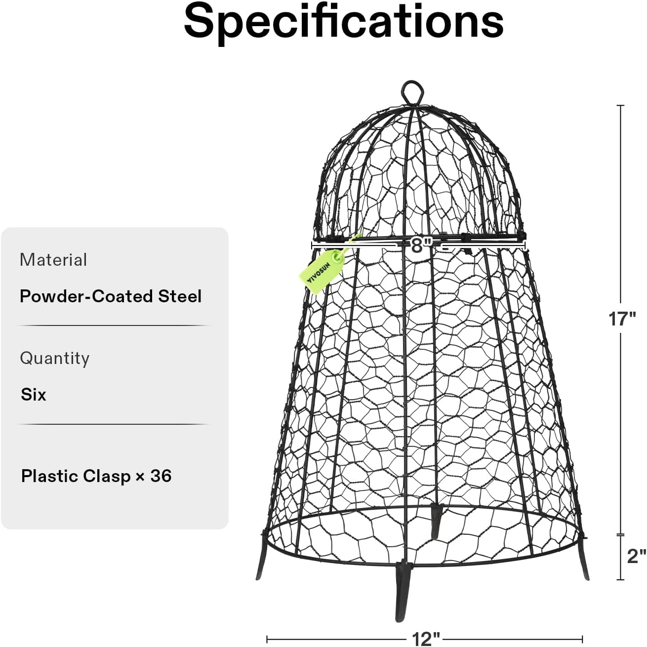 VIVOSUN Garden Cloches for Plants, Rustproof Chicken Wire Cloches with Flip-Top Design & Integrated Folding Stakes