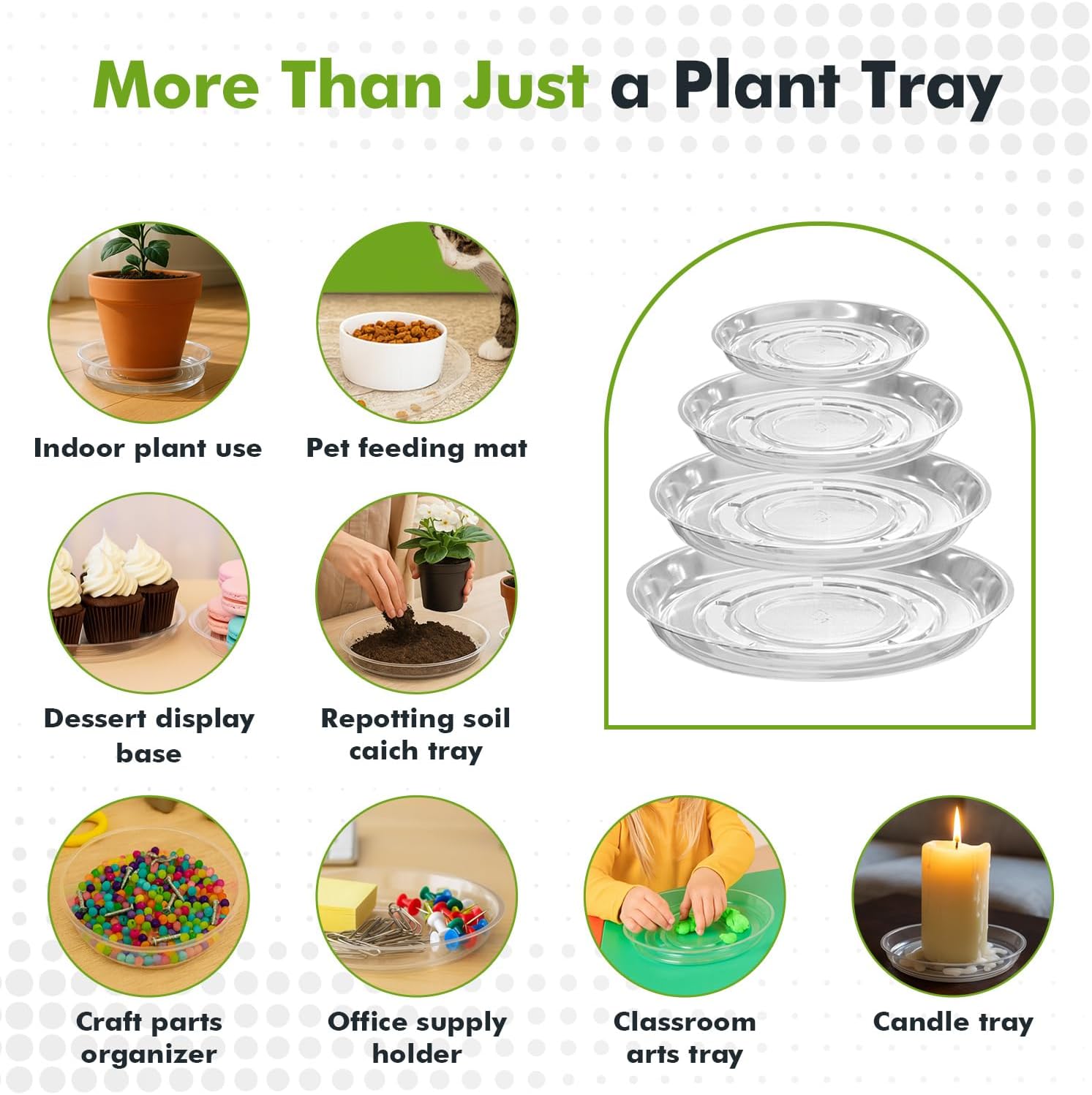 30 Packs Clear Plant Saucers for Indoor Outdoor Use 4/6/8/10/12/14 Inches Heavy Duty Plastic Plant Trays for Planter