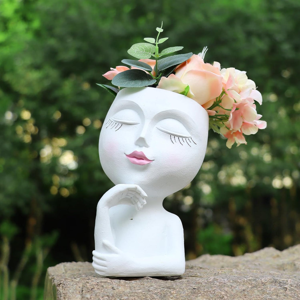 Face Planter,Head Planter,Girl Face Flower Pot For Indoor Plant Thinking,Small Unique Cute Plant Pot for Succulent