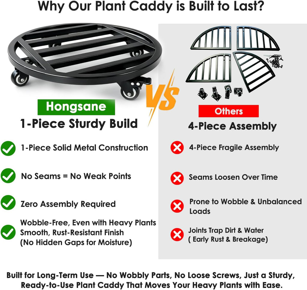 18" Round Plant Stand with Wheels Heavy Duty,Large Metal Plant Caddy Indoor Outdoor Use,Rolling Plant Dolly with