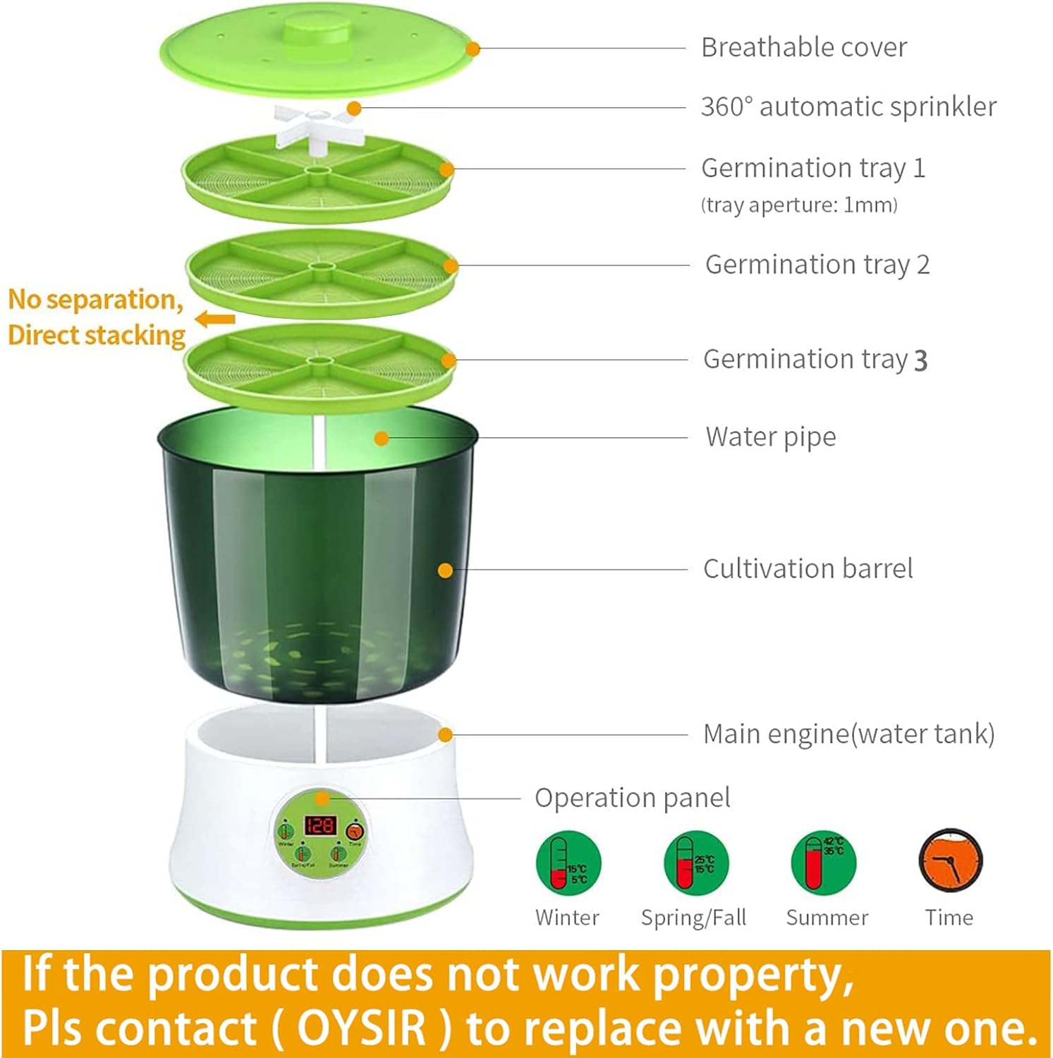 Bean Sprouts Machine, Seed Sprouter Kits, LED Display Time, Intelligent Automatic Bean Sprouts Maker, 3 Layers Function