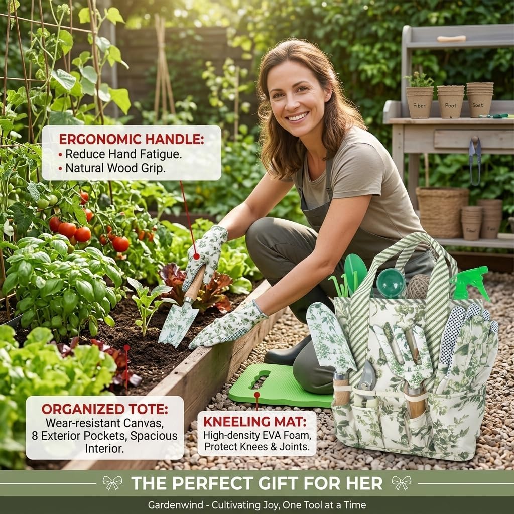 Gardenwind 32pcs Gardening Tools for Women Heavy Duty Gardening Tools Set with Fashion and Function, Water Proof Garden