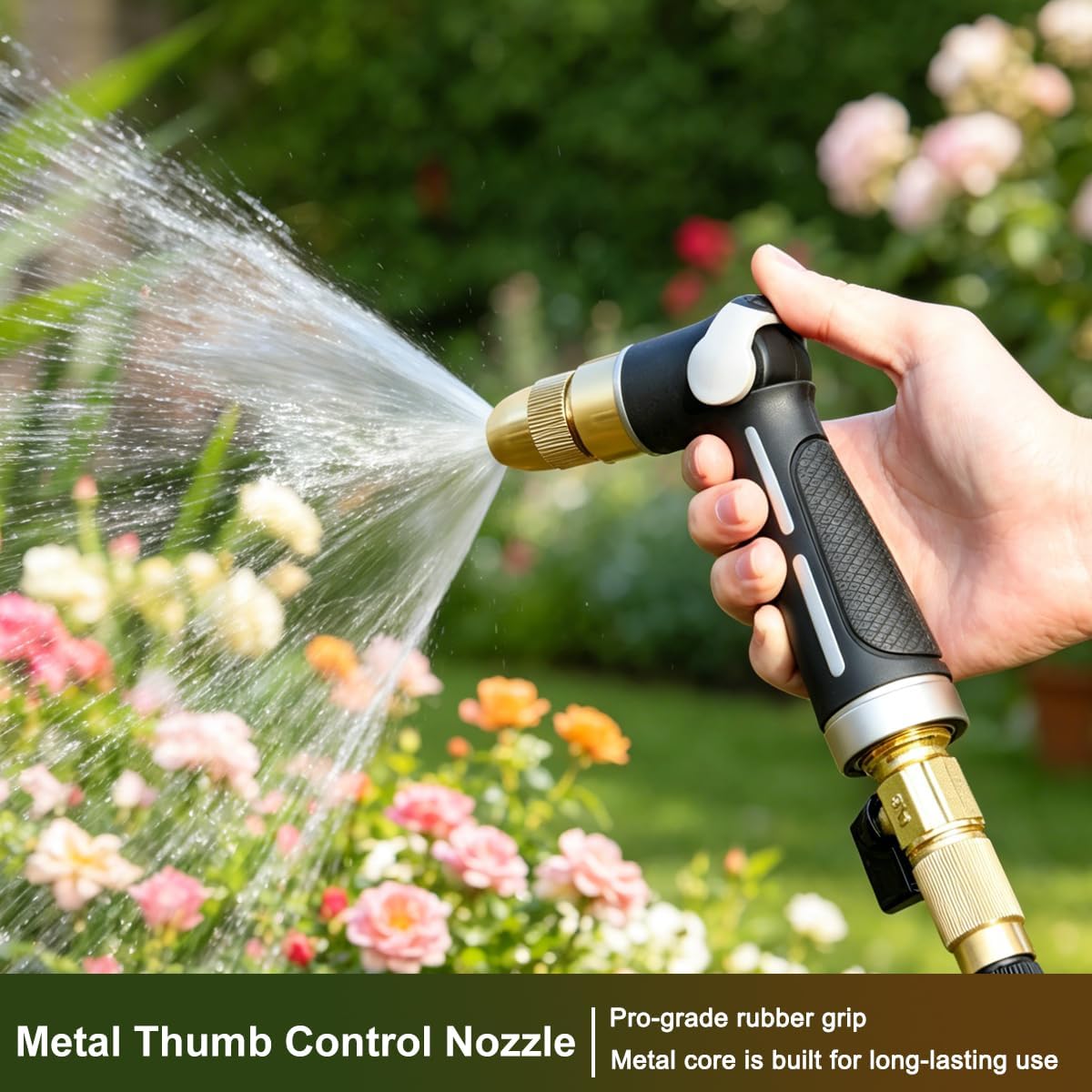 FANHAO Metal Thumb Control Adjustable Nozzle, High Pressure Garden Sprayer | Rustproof Hose Nozzle Heavy Duty, Non-Slip