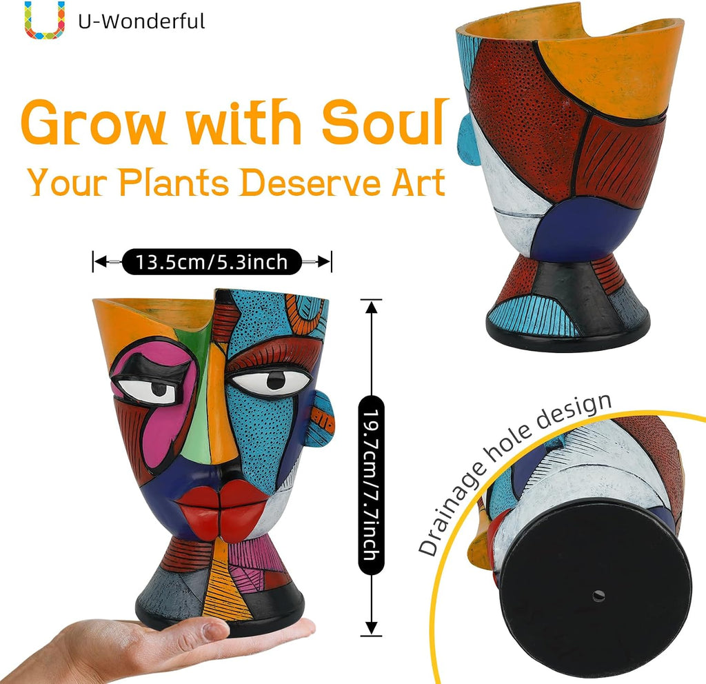 Face Planters for Indoor Plants Unique Abstract Face Planter Pots | 7.8 Inch Fun Pots for Plants Picasso Abstract