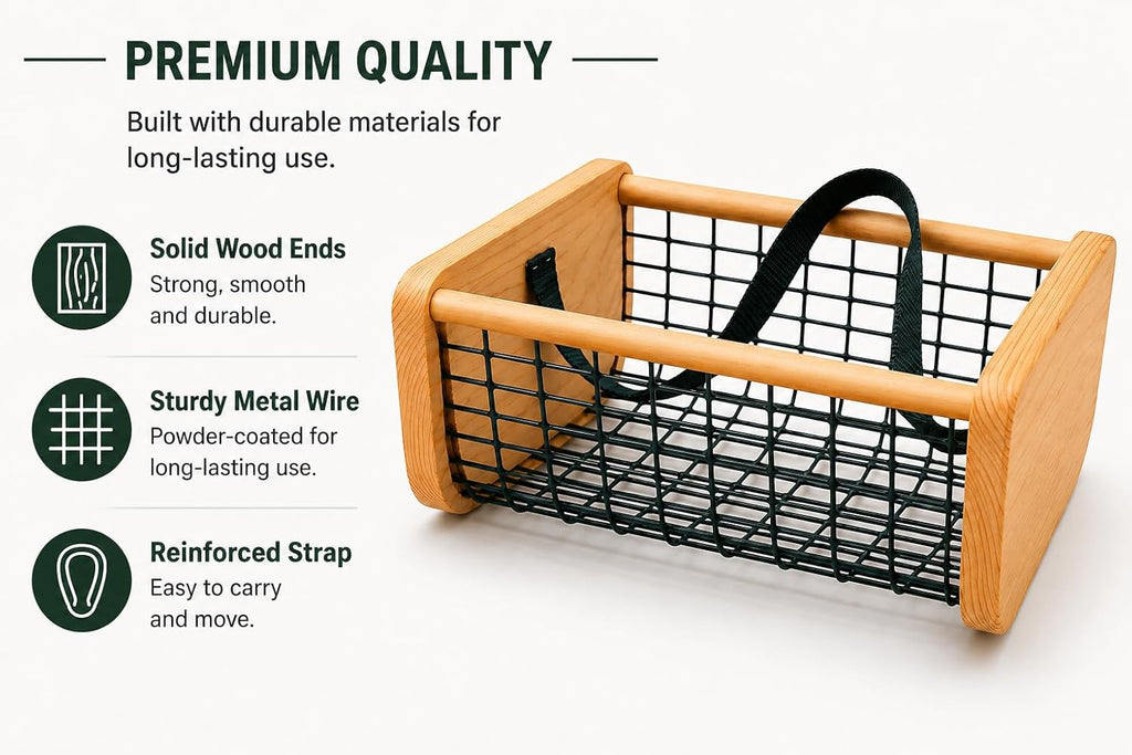 Garden Hod Harvest Basket – Wood & Wire Harvest Basket for Collecting Vegetables, Fruits, Flowers & Eggs, Rustic