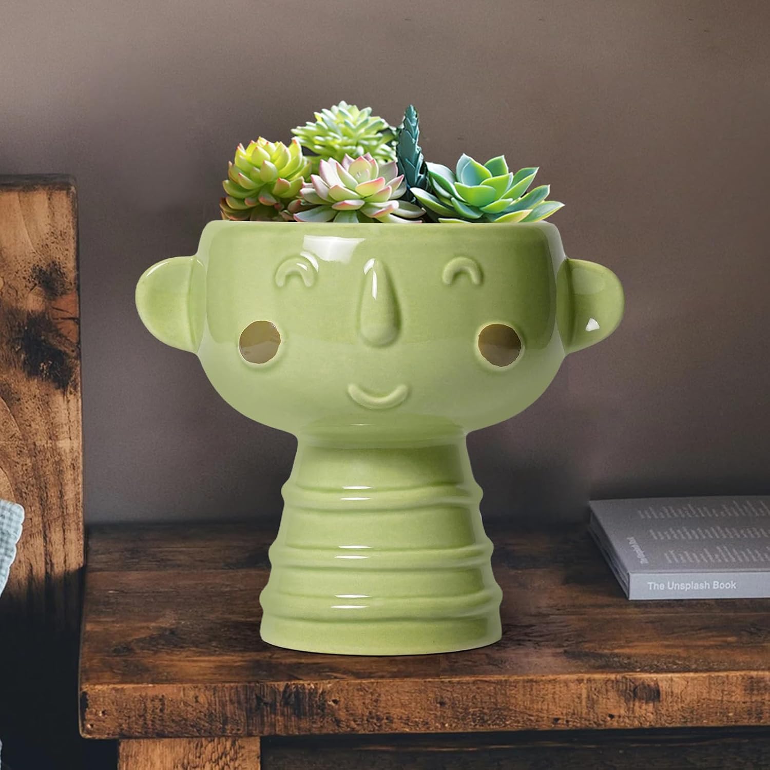 Face Planter Pots Head - 7 Inch Ceramic Succulent Plant Pots with Drainage Hole, Cute Head Planters for Indoor Outdoor