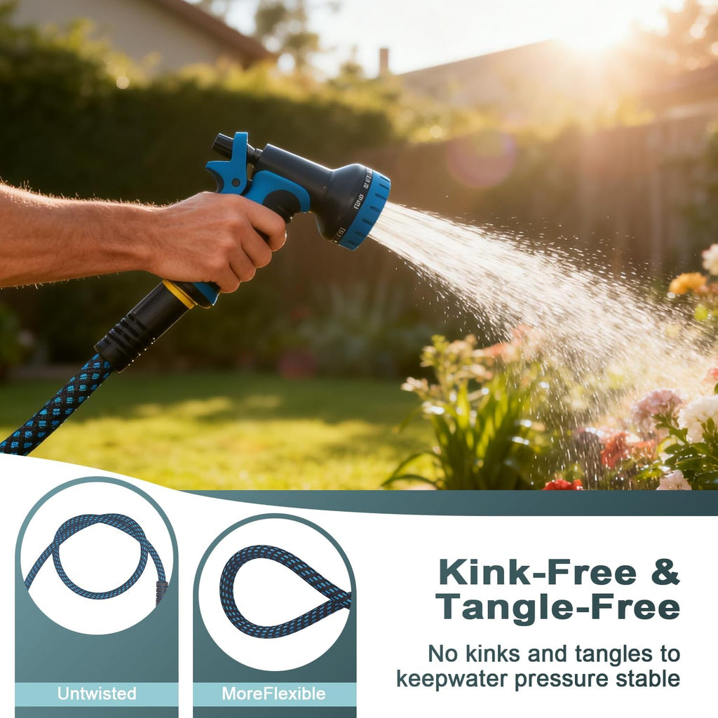 Garden Hose 50ft, Non-Expanding Water Hose Ultra Lightweight, Kink-Free Flexible Hose with 10-Pattern Nozzle, Durable &