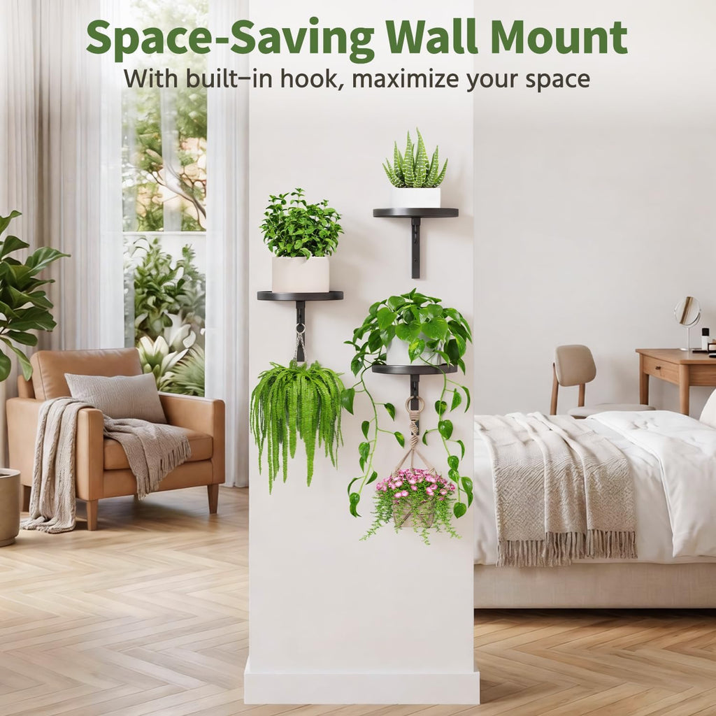 LASZOLA Plant Hanger Holder Window Shelf Wall Mounted Indoor, 3 Pcs Black | Modern Metal Floating Stand, Hanging Flower