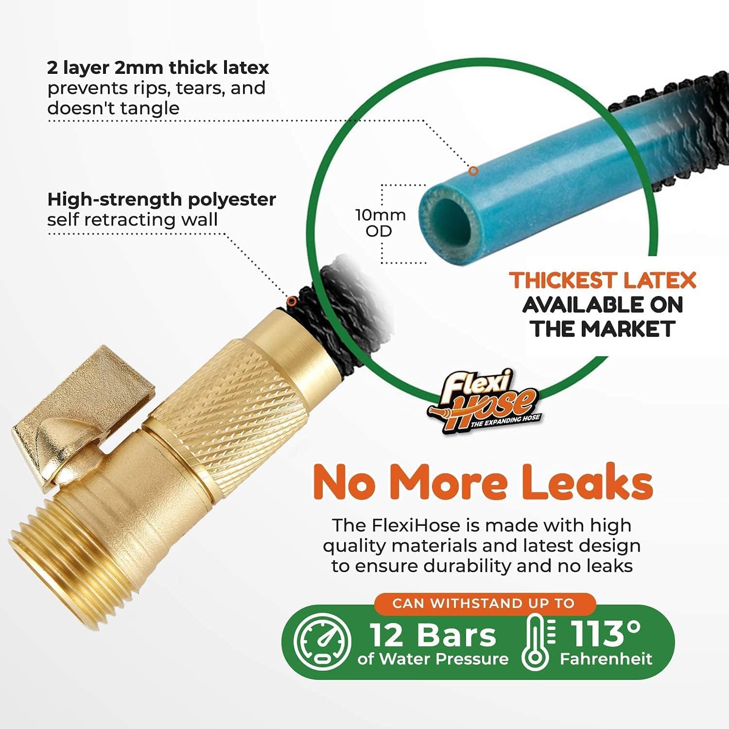 Flexi Hose with 8 Function Nozzle, 150FT - Lightweight Expandable Garden Hose, No-Kink Flexibility, 3/4 Inch Solid