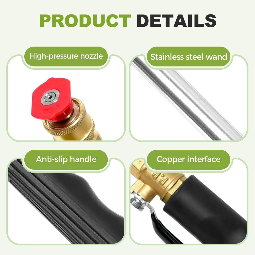 Jet Nozzle Power Washer Wand for Garden Hose - 2026 High Pressure Washer with 3 Interchangeable Nozzles for Car