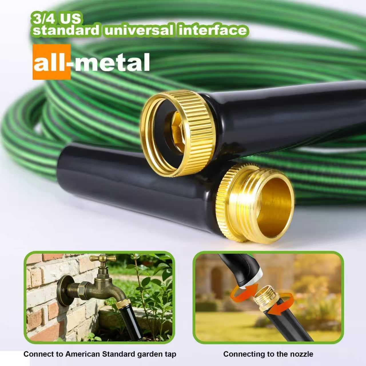 Garden Hose 50 FT-Triple-layer pipe, Water Hose with solid Aluminum Fittings, Ultra-Lightweight and Flexible
