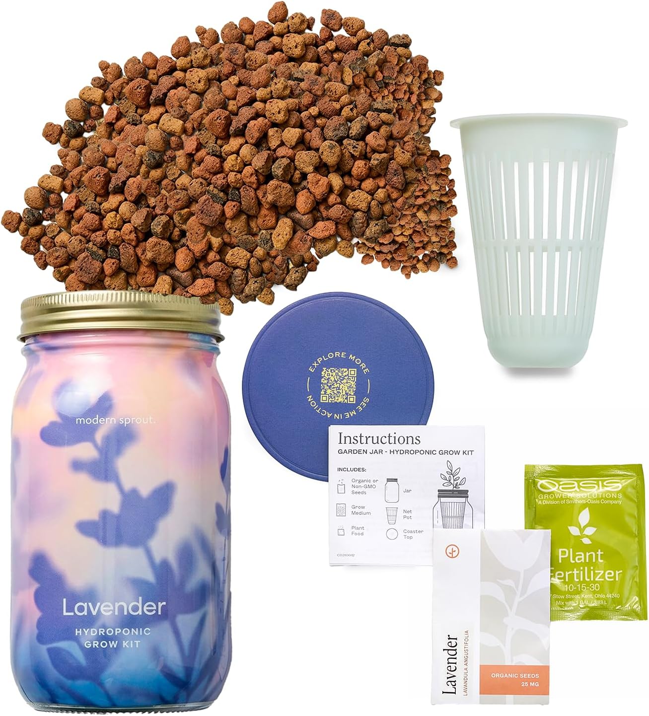 Modern Sprout MasonJar+Replant Kit-Self-Watering Hydroponic System-Lavender | Growing System Kit w/Organic Herb Seeds