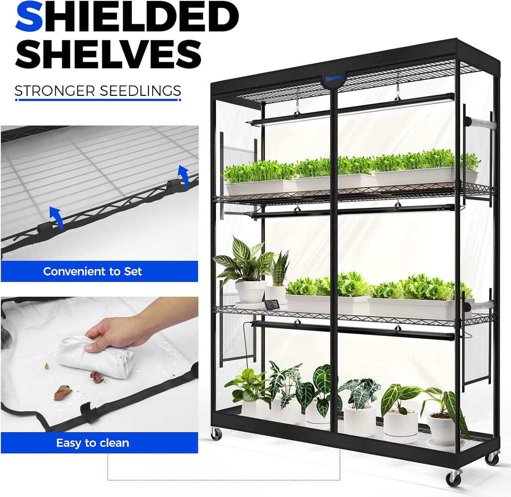 Barrina LP1200 Indoor Greenhouse with Grow Light, 4 Tier Stand with Tent | Adjustable Shelf, 150W TX-S50 3.2FT 5000K