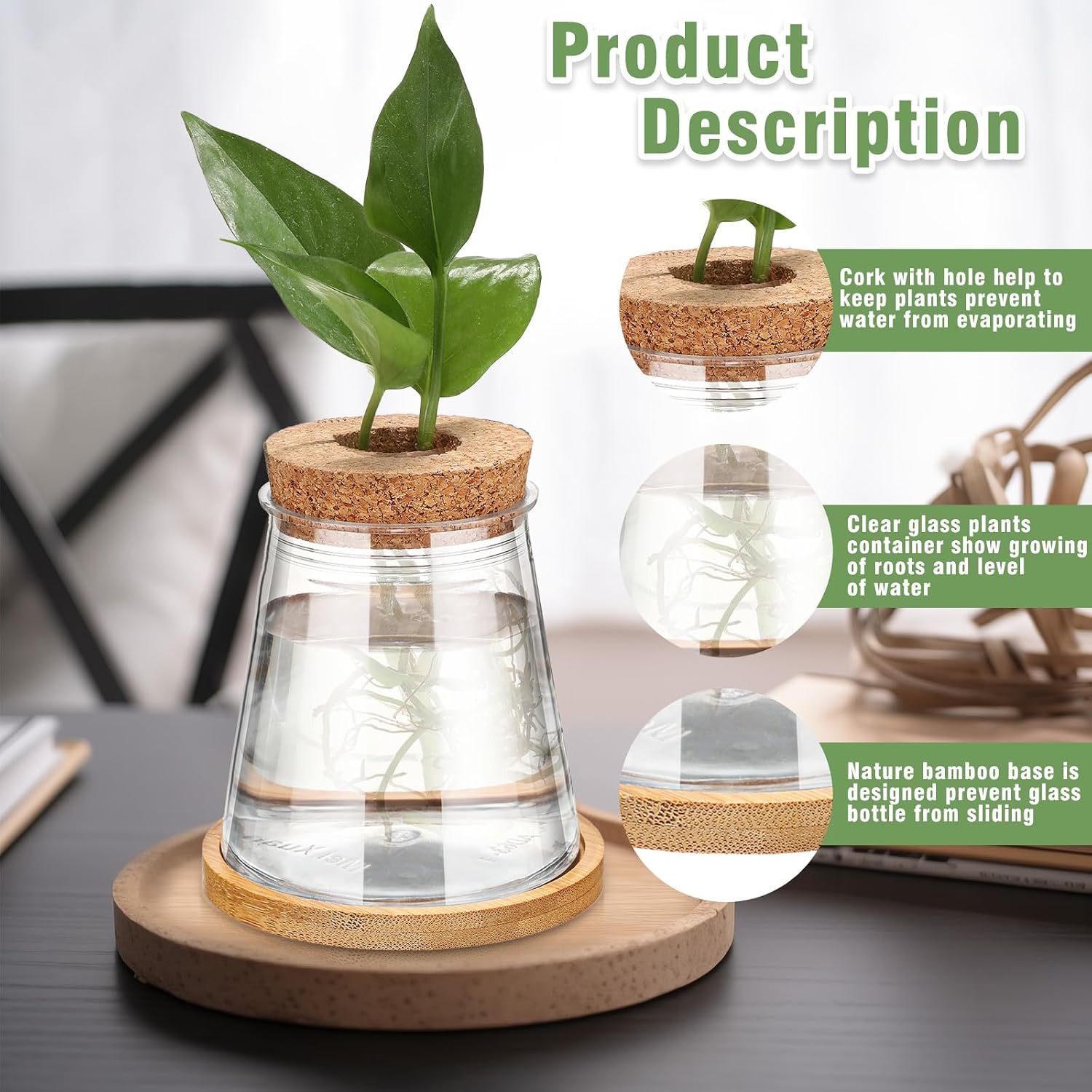 12 Packs Propagation Vases for Plants Plastic Plant Propagation with Hole Lid and Bamboo Stand Growing in Water