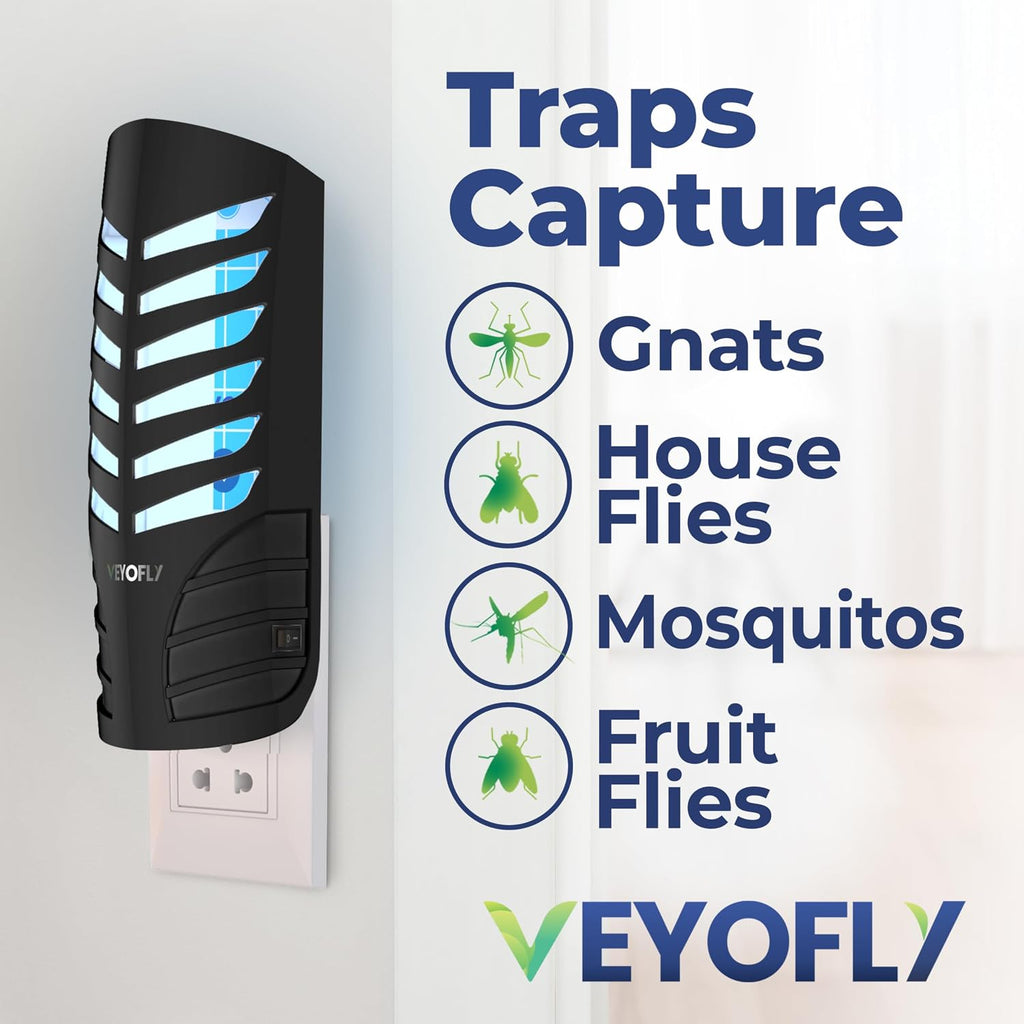VEYOFLY Fruit Fly Traps for Indoors (4 Device + 12 Refills), Gnat Trap Indoor Plug in, Bug Traps, Flying Insect Trap