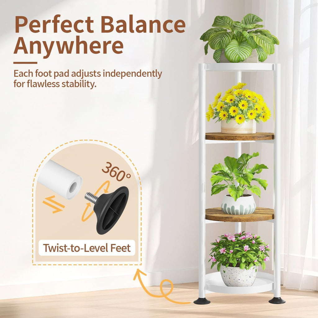 LASZOLA Plant Stand Tall Flower Holder for Indoor Corner, 4 Tier White | Heavy Duty Metal Vertical Multi Level Shelf