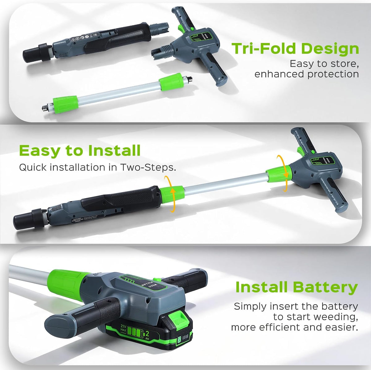 Weed Puller Tool, 21V Powerful Garden Tools Electric Weeding Tool | Gardening Tools Weeder Tool with 2.0Ah Battery and