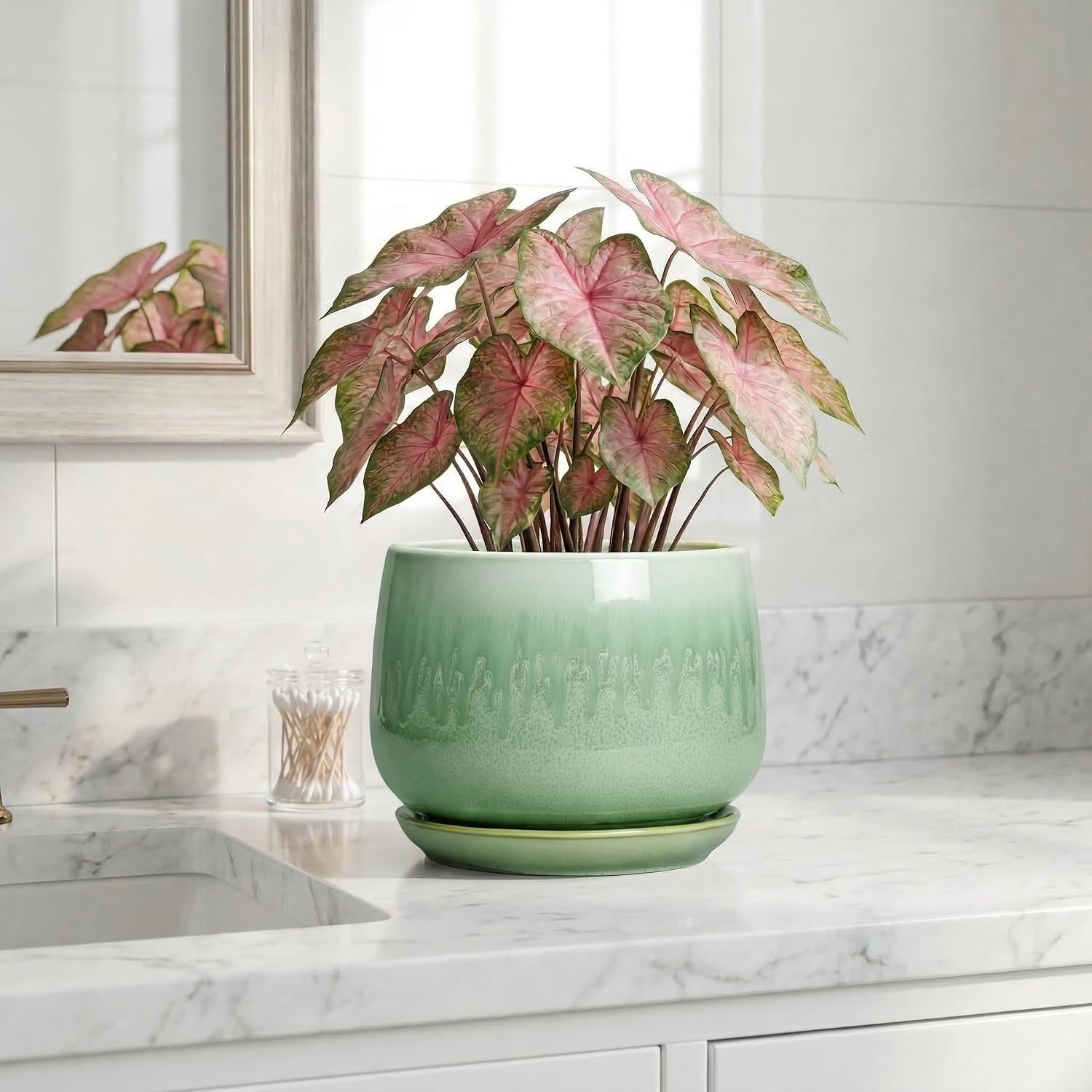 Ceramic Pots for Plants - 7 Inch Planters for Indoor Plants, Round Ceramic Plant Pot with Drainage Hole and Saucer