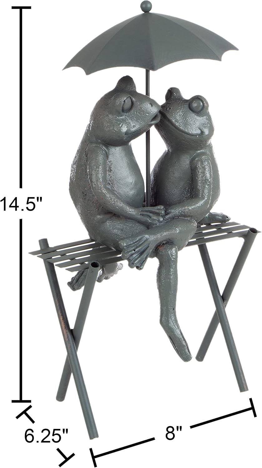 Pure Garden Resin Whimsical Frog Couple Statue, Bronze, 8" x 6.25" x 14.5" | Romantic Animal Figurine for Outdoor
