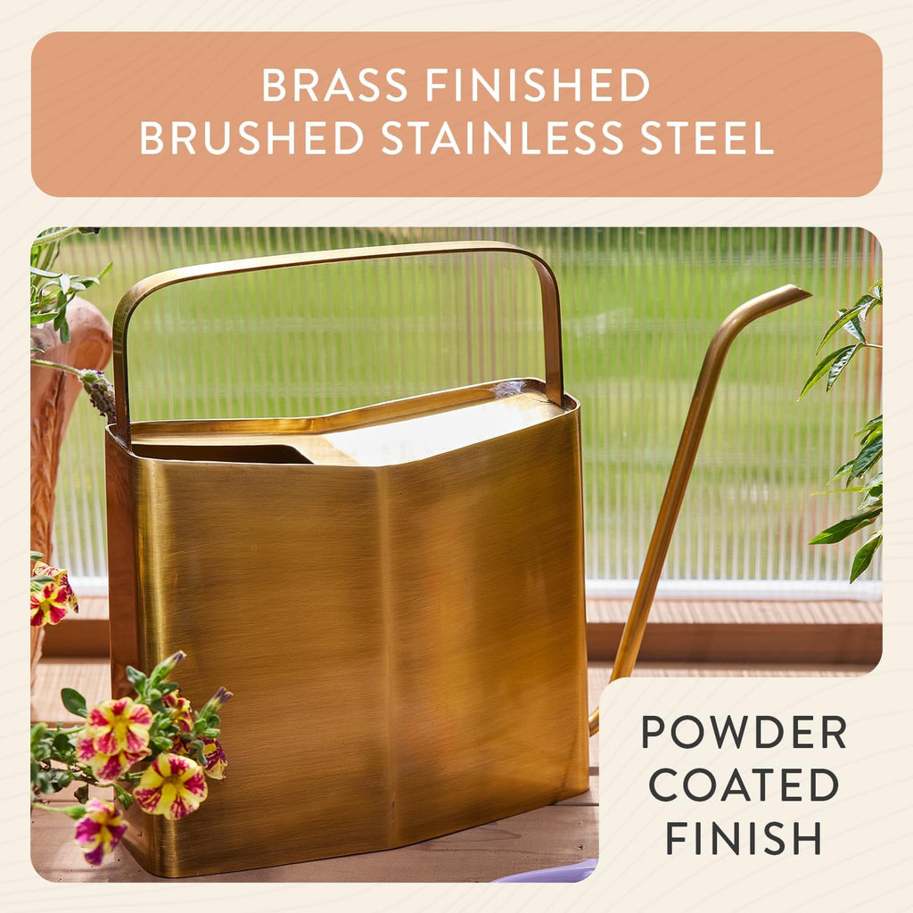 Modern Sprout Brass Plant Watering Can - 3L Stainless Steel - Long Spout | Large Rust Resistant Vessel - Ideal for