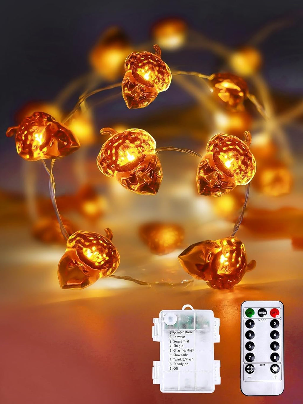 EXF Fall Decor Acorn Fairy Lights Battery Operated with Remote 10FT 30 LED