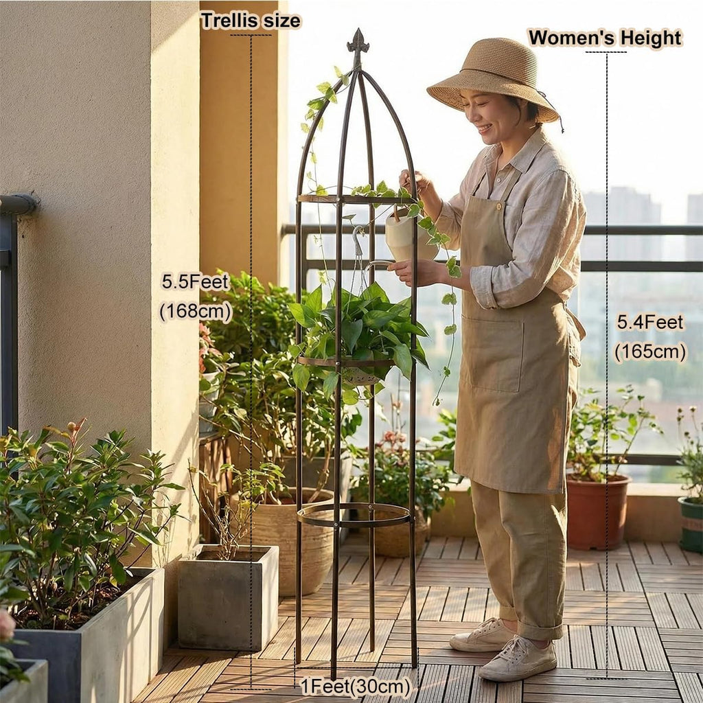 Garden Obelisk Trellis 100% Metal Heavy Duty 5.5 ft for Climbing Vines | Upgraded 16mm Thick Steel Tubes Bronze