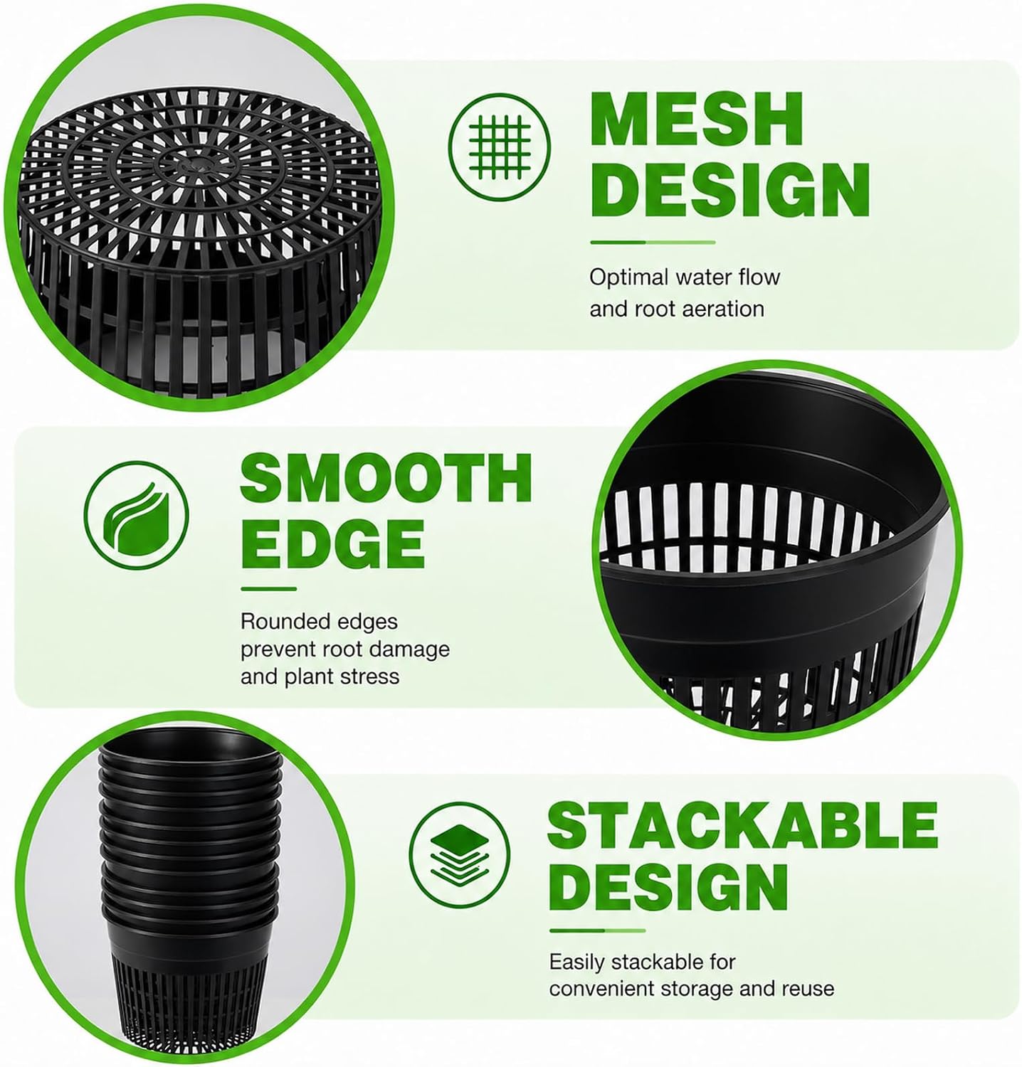 Net Cups Hydroponics 12 Pack, 6 Inch Mesh Pots with Wick Cord | Includes 12 Plant Labels and 30 Ft Wick Cord for