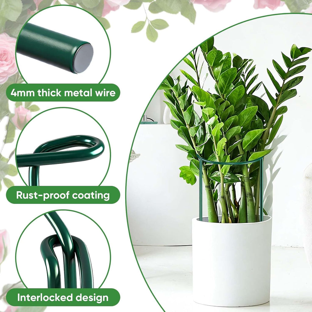 6 Pack 32 or 16 inch Adjustable Plant Support Stakes, Heavy-Duty Half Round Peony Support, Garden Plant Stakes Cage for
