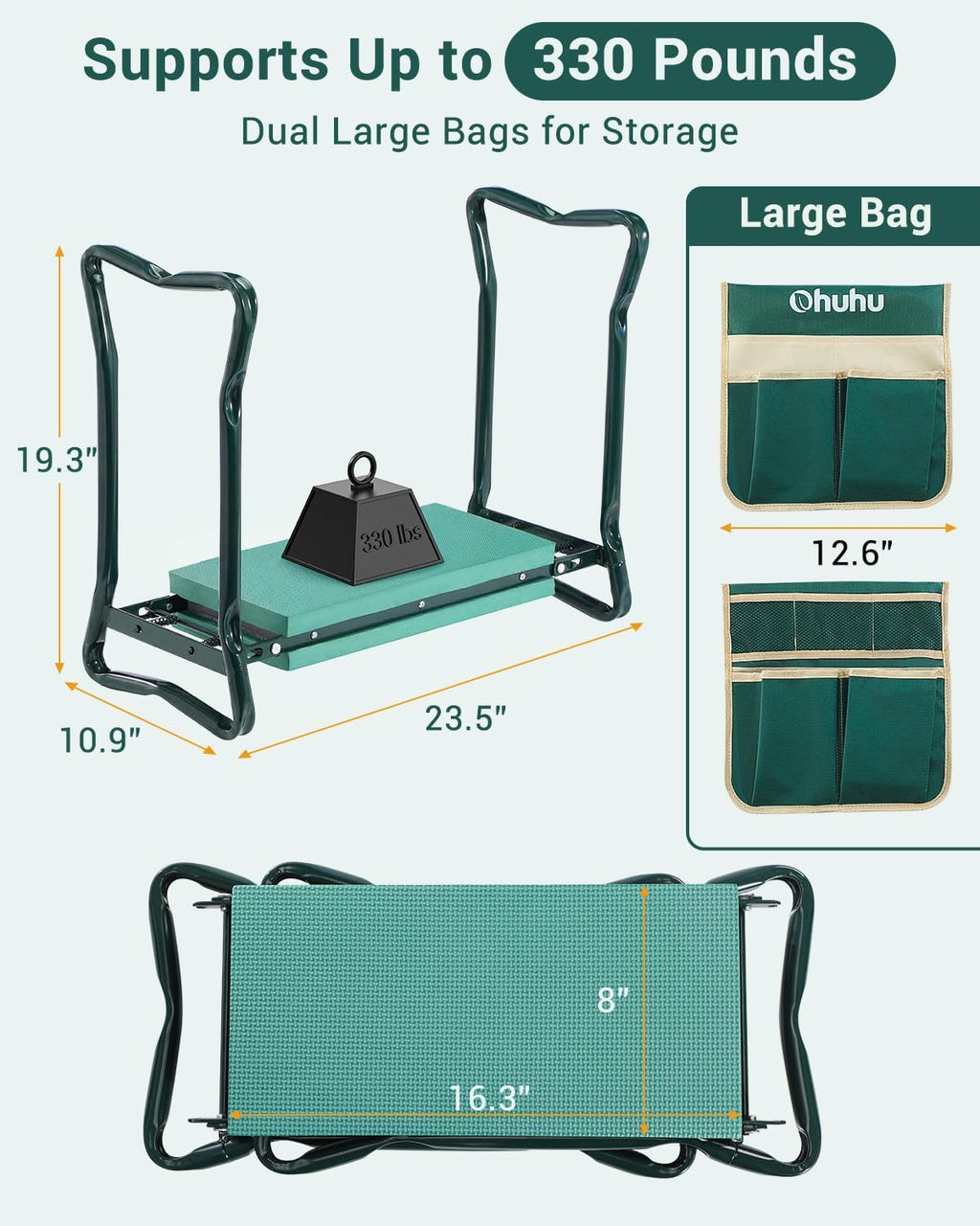 Ohuhu Garden Kneeler and Seat 8" Wider Pad Heavy Duty 2-in-1 Foldable Stool | supports 330 lbs, gardening tool, thicker
