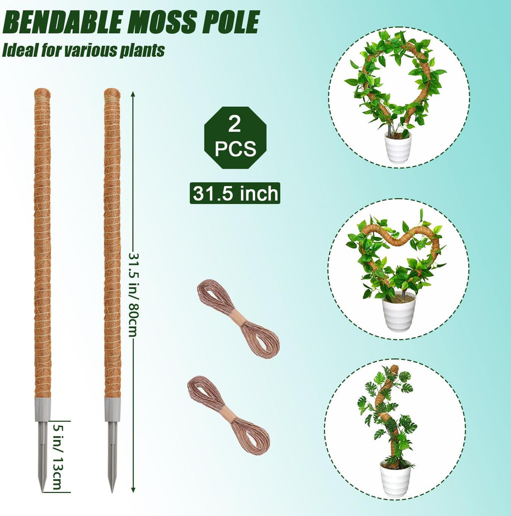 Moss Pole 31.5 Inch, 6 Pack Bendable Moss Pole for Plants Monstera, Moss Poles for Climbing Plants Indoor, Coconut