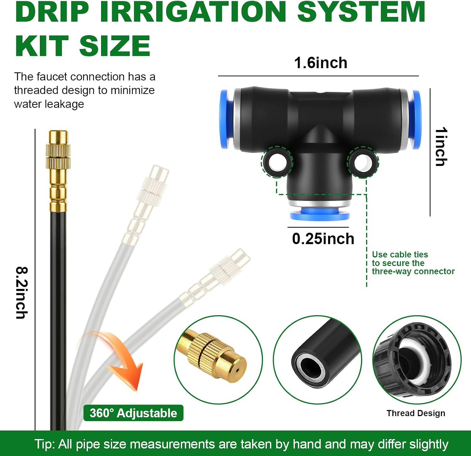 100FT Drip Irrigation System, 1/4" Garden Watering Misting System for Plant | 1/4" Tubing and 30pcs 360° Adjustable