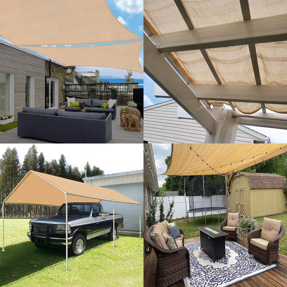 10x20 FT Shade Cloth, 90% UV Block, 200GSM HDPE Fabric | Breathable Beige Sun Shade Screen with Grommets for Patio
