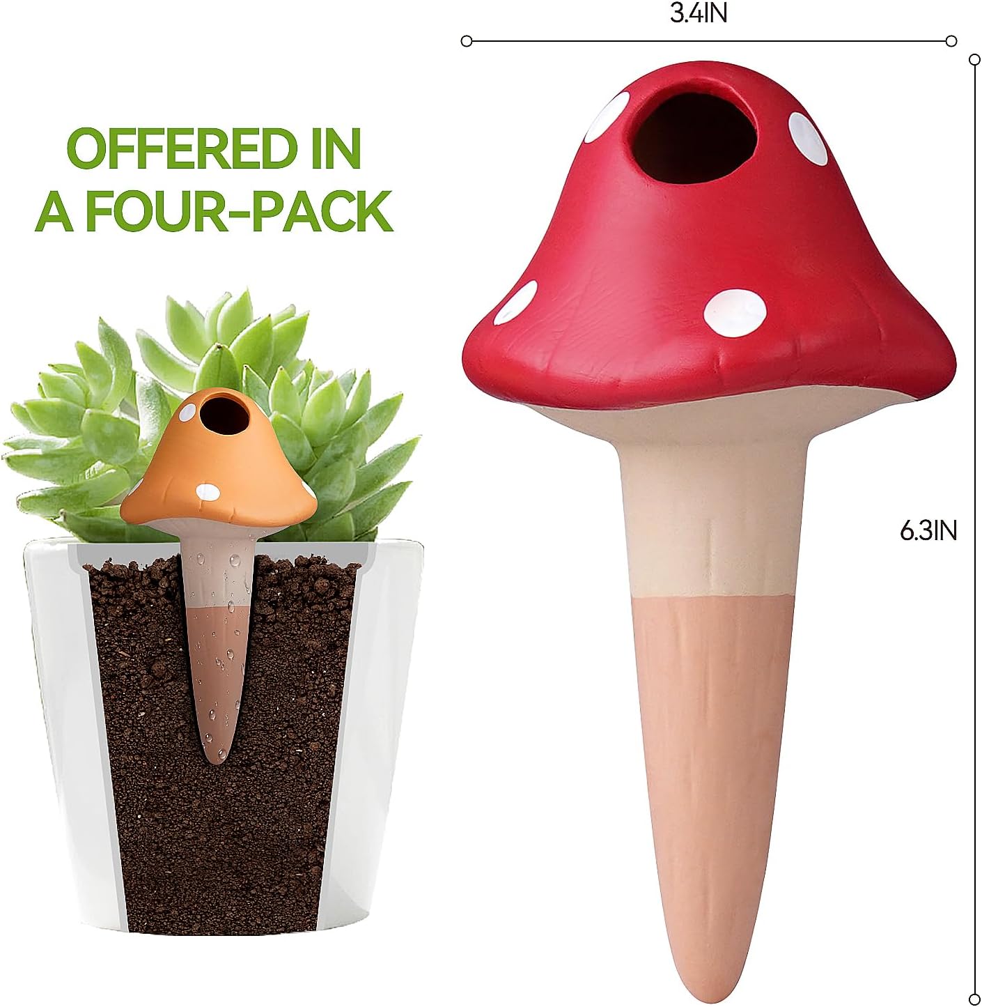 KBCSUN Self Watering Spikes Mushroom Shape, 4 Pack Self Watering Globes Terracotta Plant Watering Stakes for Indoor