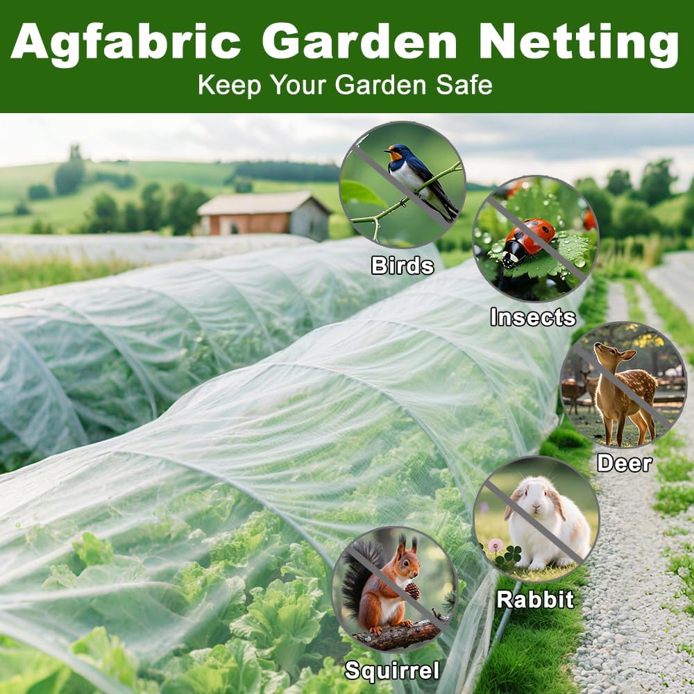 Agfabric Garden Netting 10'x20' Insect Pest Barrier Bird Netting for Garden Protection,Row Cover Mesh Netting for