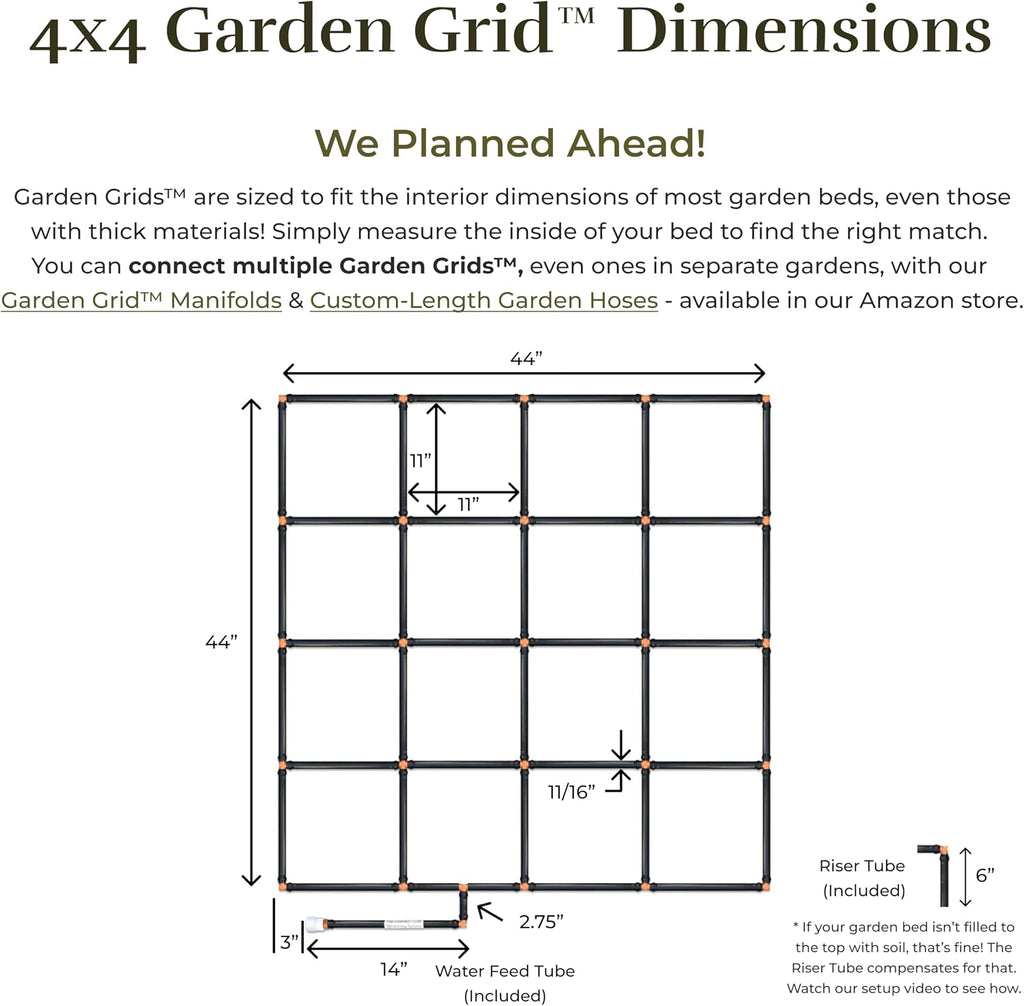 Garden Grid 4x4 | Raised Bed Watering System for Garden | Pre-Assembled | 1-Min Setup Garden Bed Watering System;