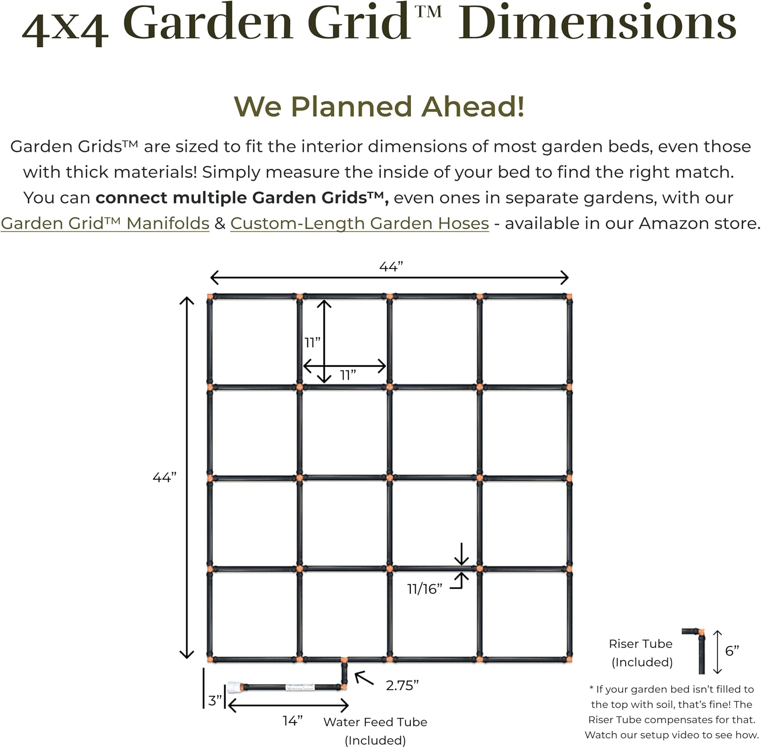 Garden Grid 4x4 | Raised Bed Watering System for Garden | Pre-Assembled | 1-Min Setup Garden Bed Watering System;