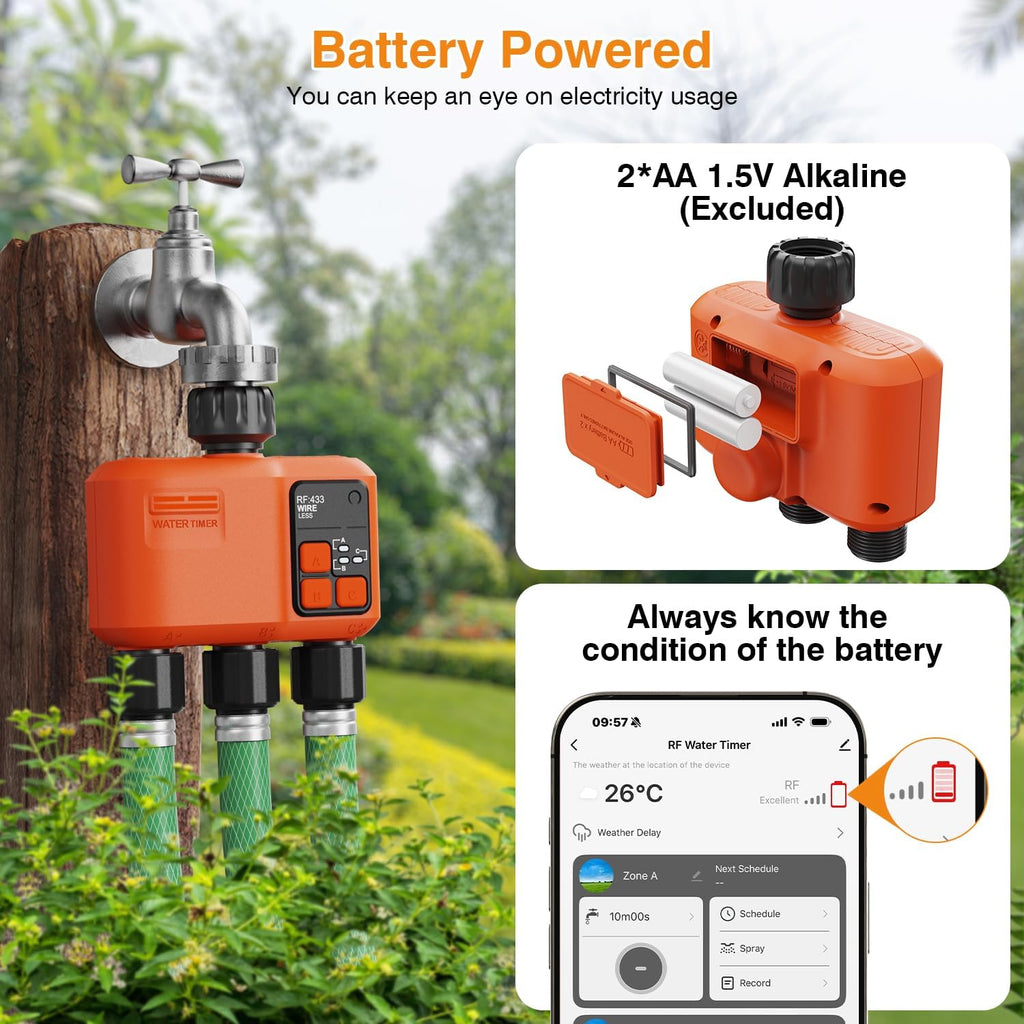 Smart WiFi Sprinkler Timer 3 Zone, Water Timer for Garden Hose Irrigation | 984 FT long range wireless connection with