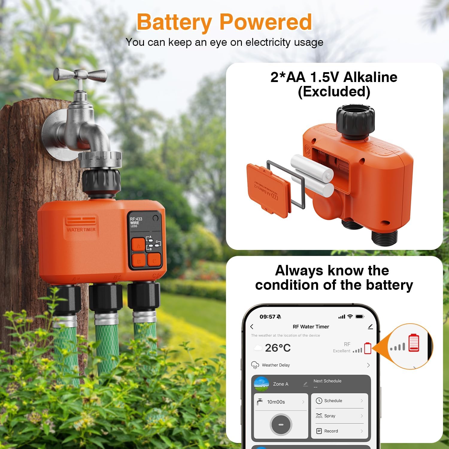 Smart WiFi Sprinkler Timer 3 Zone, Water Timer for Garden Hose Irrigation | 984 FT long range wireless connection with