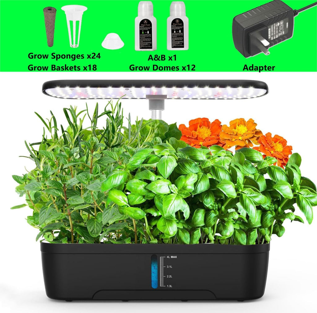 Hydroponics Growing System Kit 12 Pods Indoor Herb Garden with Grow Light | Hydrophonic Planter with Automatic Timer