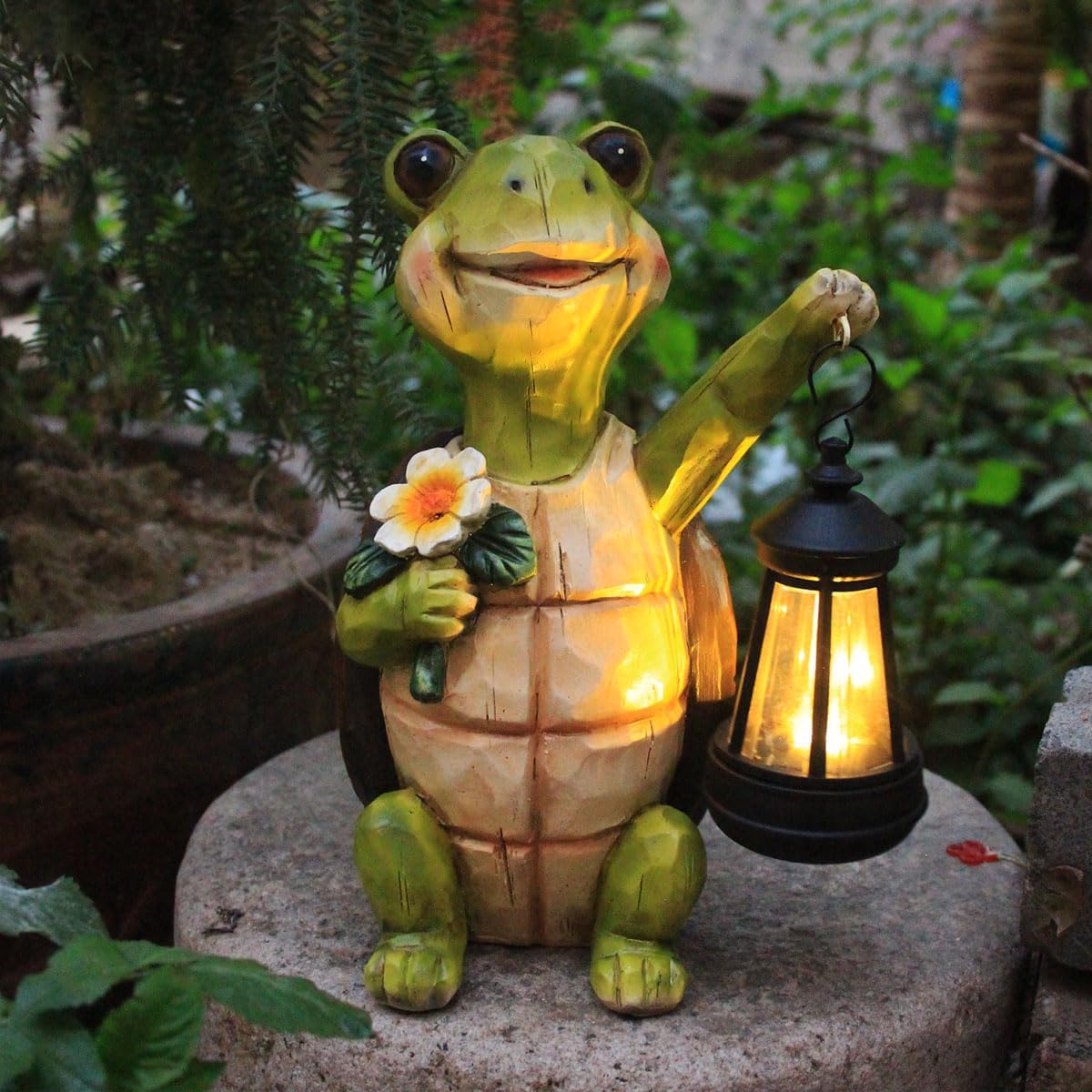 Solar Turtle Garden Statue, Resin Figurine with Hanging Solar Lantern Outdoor Statues for Patio (Turtle 1)
