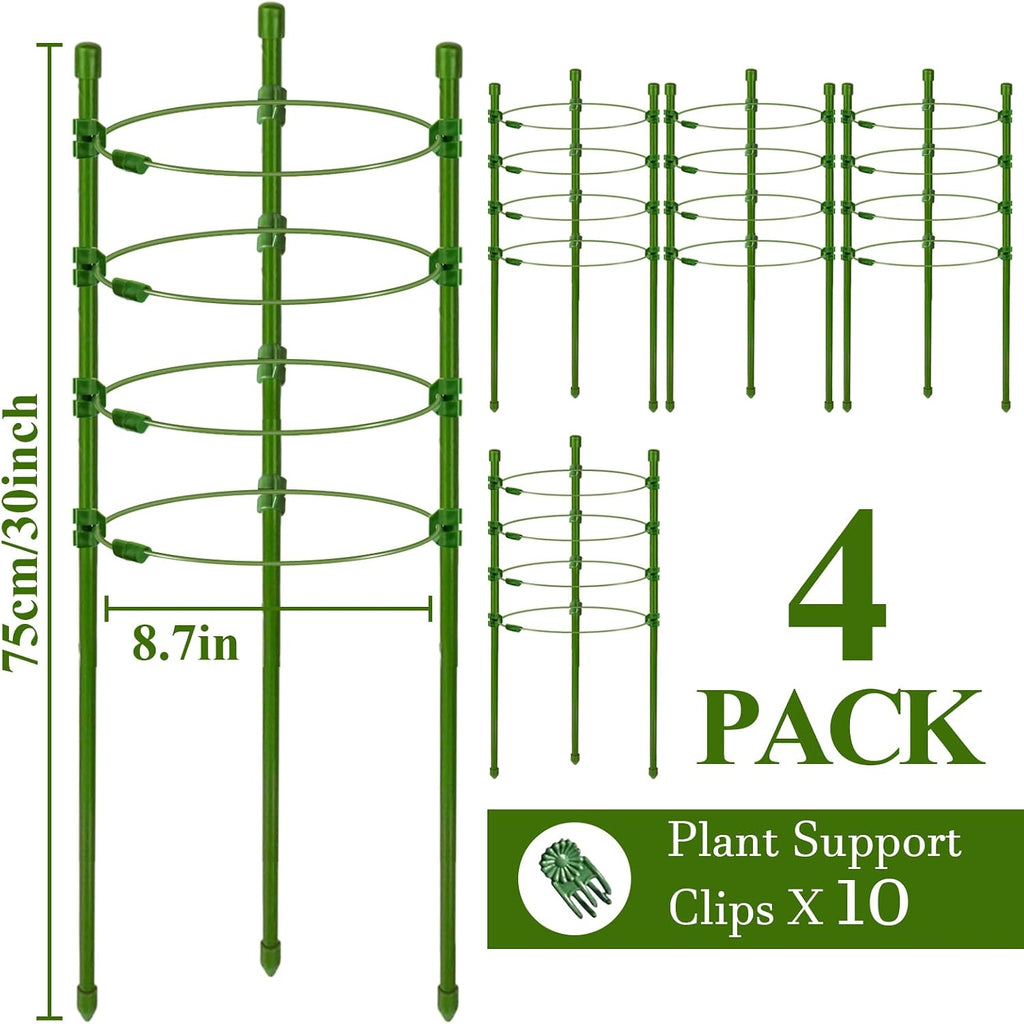 4 Packs 30inch Plant Support Cages with 3 Adjustable Support Rings- Small Tomato Cage for Pots Plant Holder for Home