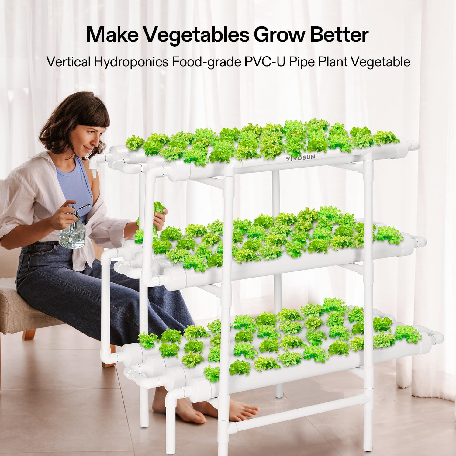 VIVOSUN Hydroponics Growing System 108 Plant Sites, 3 Layers 12 Food-Grade PVC-U Pipes Gardening System Grow Kit with