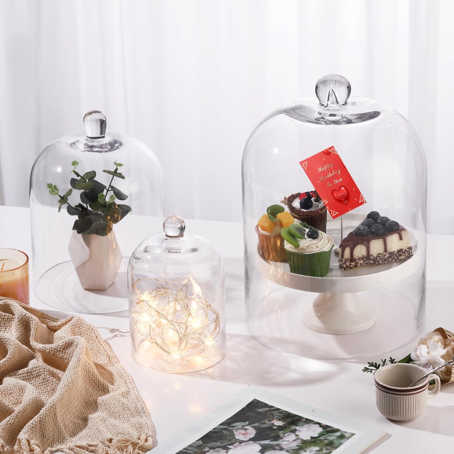 7.5" Tall Handmade Glass Cloche, Thick & Sturdy, Dia 5"xH 7.5", For Terrarium, Plants, Trinkets, Cakes, Figurines, LED