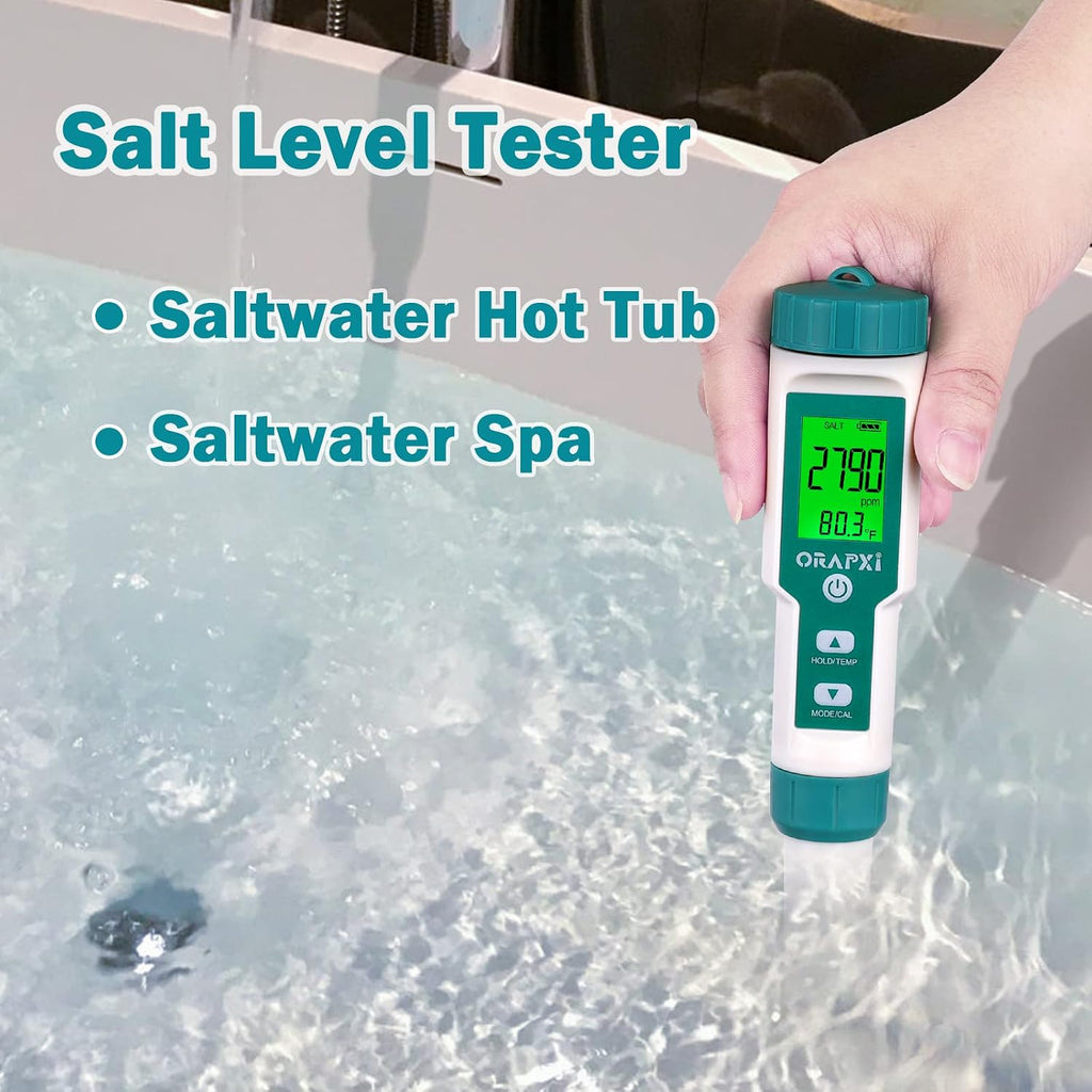 Pool Salt Tester pH and Salt Meter for Saltwater Pool pH Tester | Digital Salinity Tester 5 in 1 pH Salt TDS EC Temp