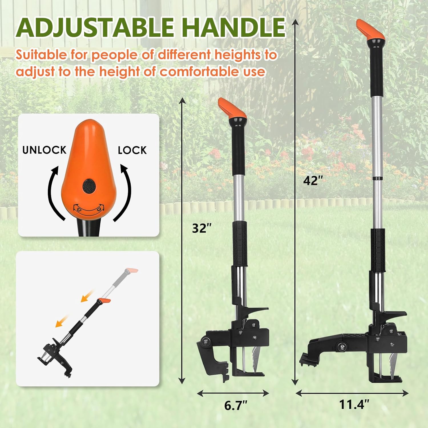 SHANTRA Weed Puller Tool, 4-Claw Stand Up Weed Puller Tool with Long Handle, Adjustable Weeder Puller Heavy Duty Stand