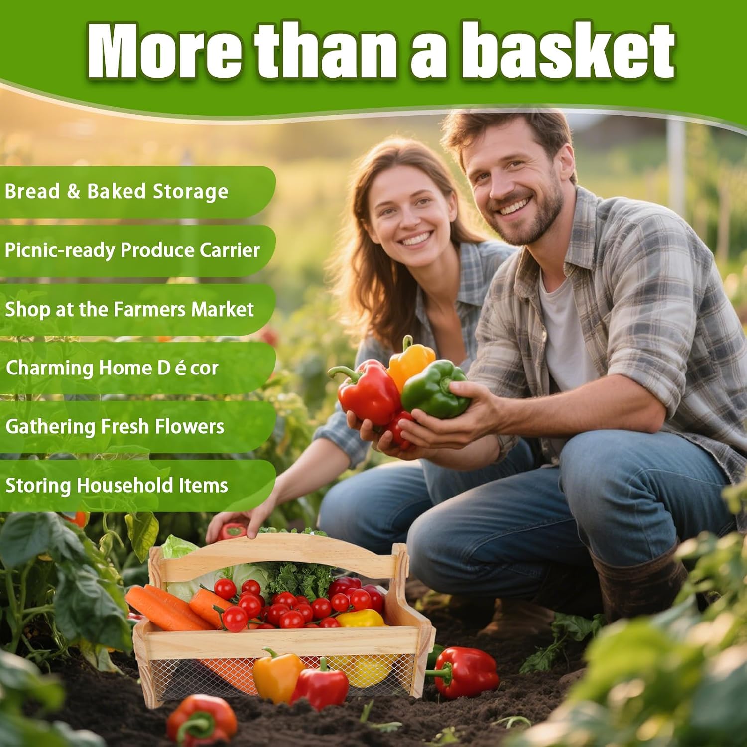 Large Garden Hod Harvest Basket for Vegetable Gardening and Harvest Gathering or Farmhouse Decor,Picnic Basket Garden