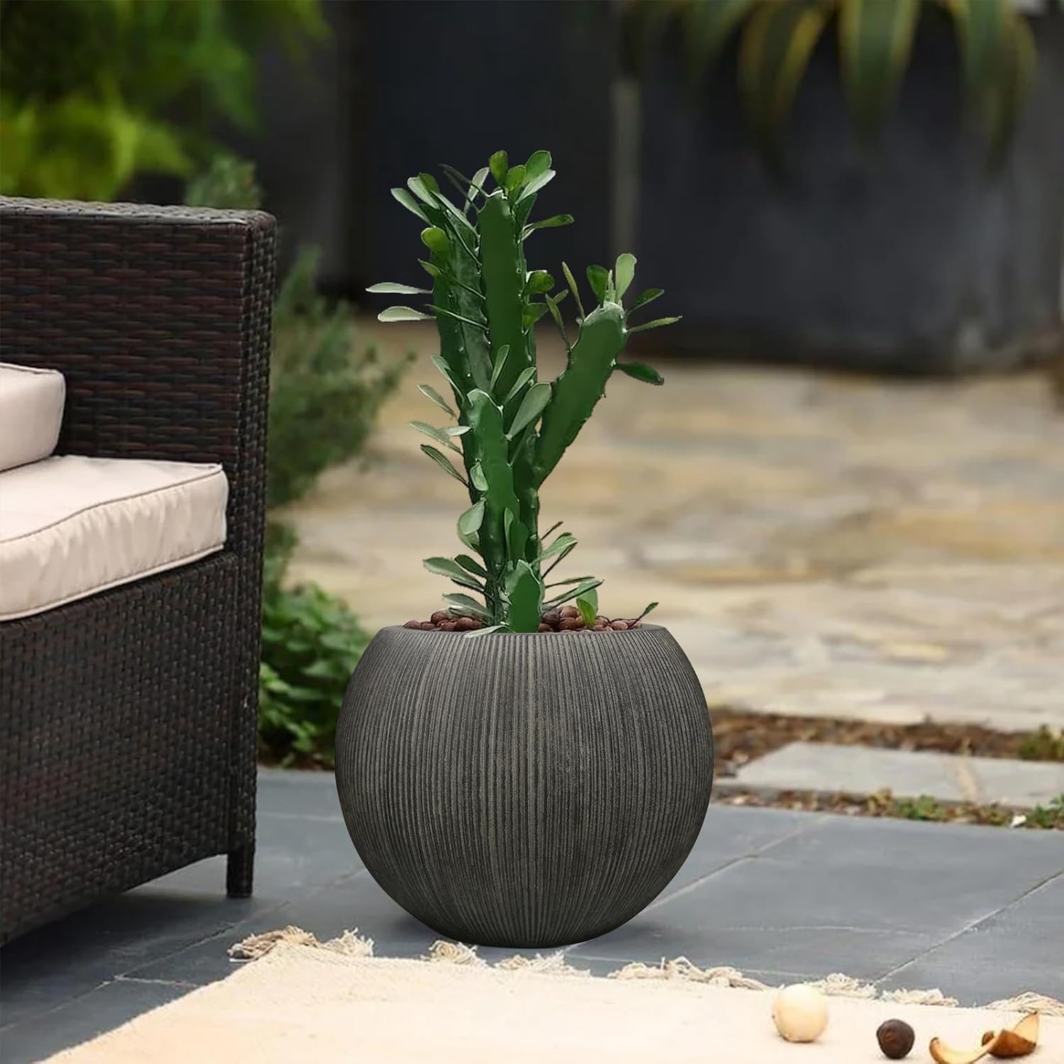 11.8" H x 14.5" D Large Round Plastic Planter with Drainage Hole & Plug | UV/Weatherproof, Lightweight, Recyclable