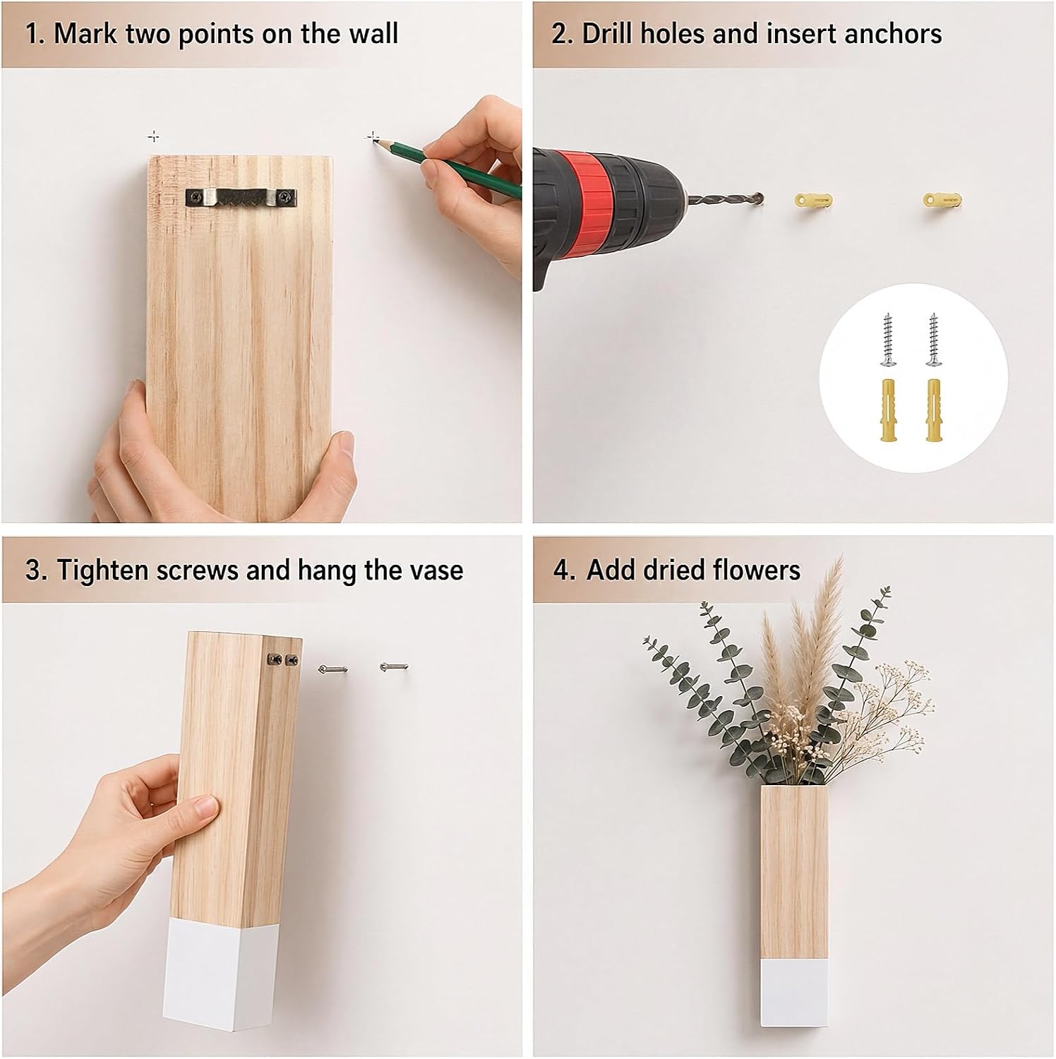 4 Pack Wood Wall Planter Boho Hanging Planter for Living Room Bedroom Bathroom Entryway Modern Farmhouse Wall Decor