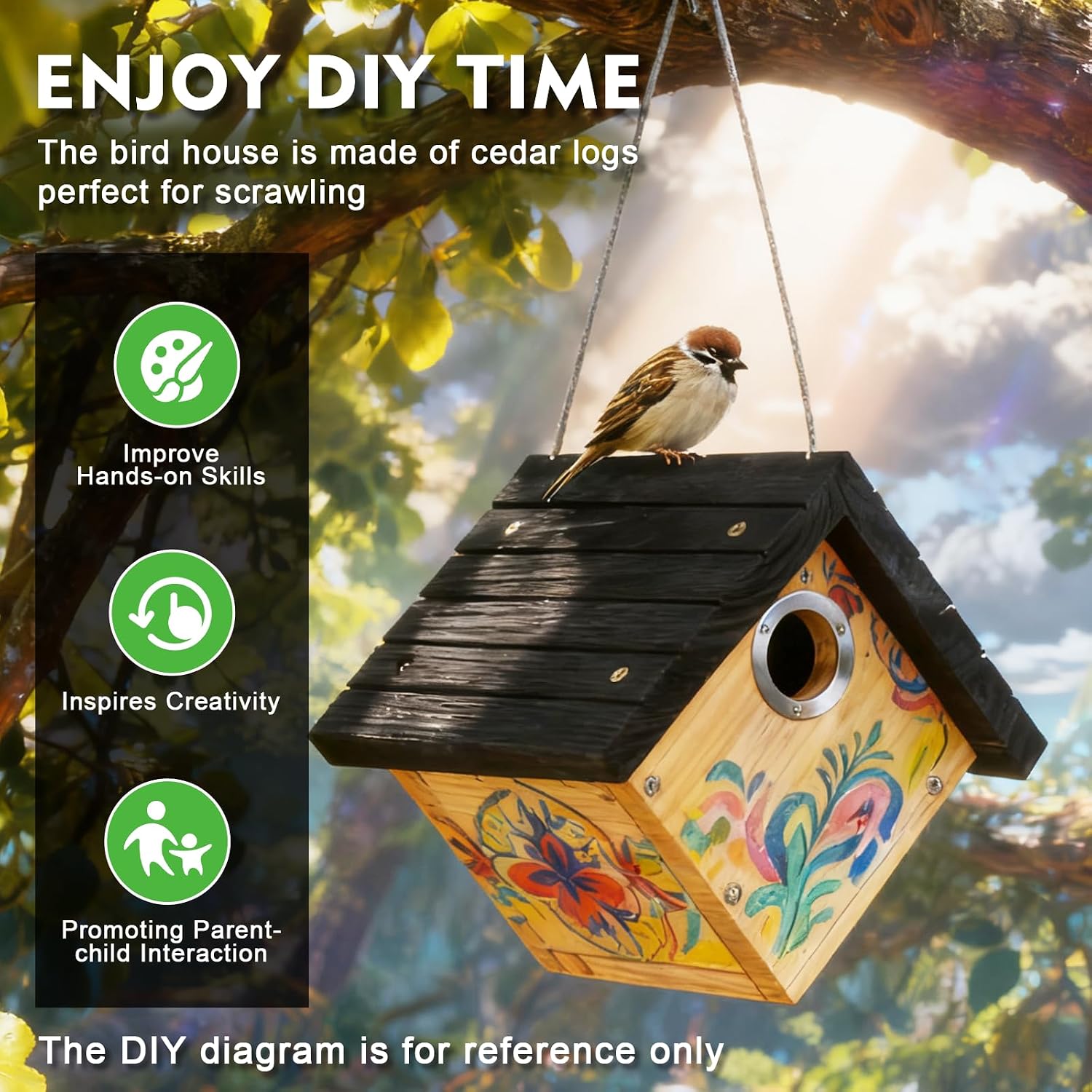 Gtongoko Hanging Wren Bird Houses for Outside with 1-1/8" Entrance 2 Pack | Wood Nesting Box with Metal predator guard